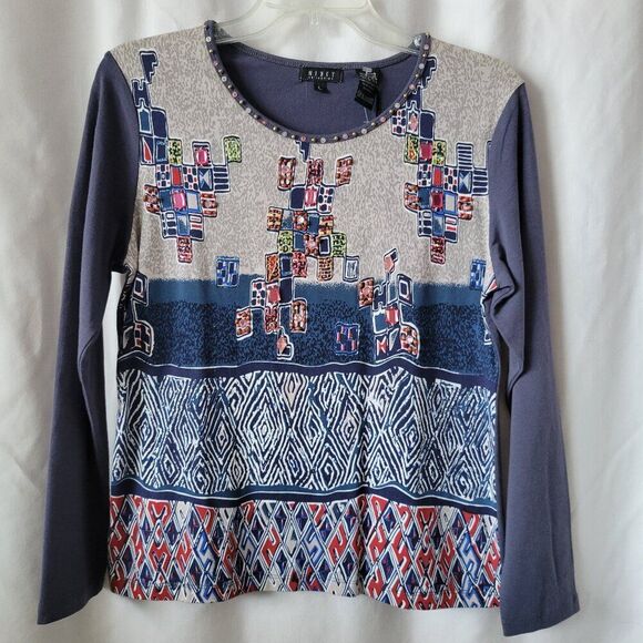 NEW Nikky Collection Large Top Beaded Rhinestones Abstract long slv Cotton NWT - Picture 1 of 11